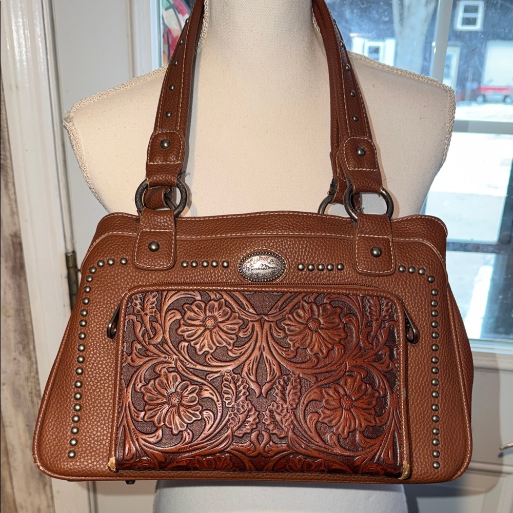 Montana West Brown Tooled Floral Shoulder Bag